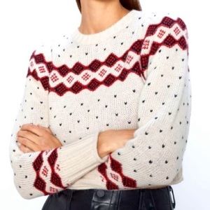 Zara Cream Nordic Fair Isle Wool Sweater size L